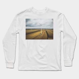 Aerial view of two windmills against cloudy sky Long Sleeve T-Shirt